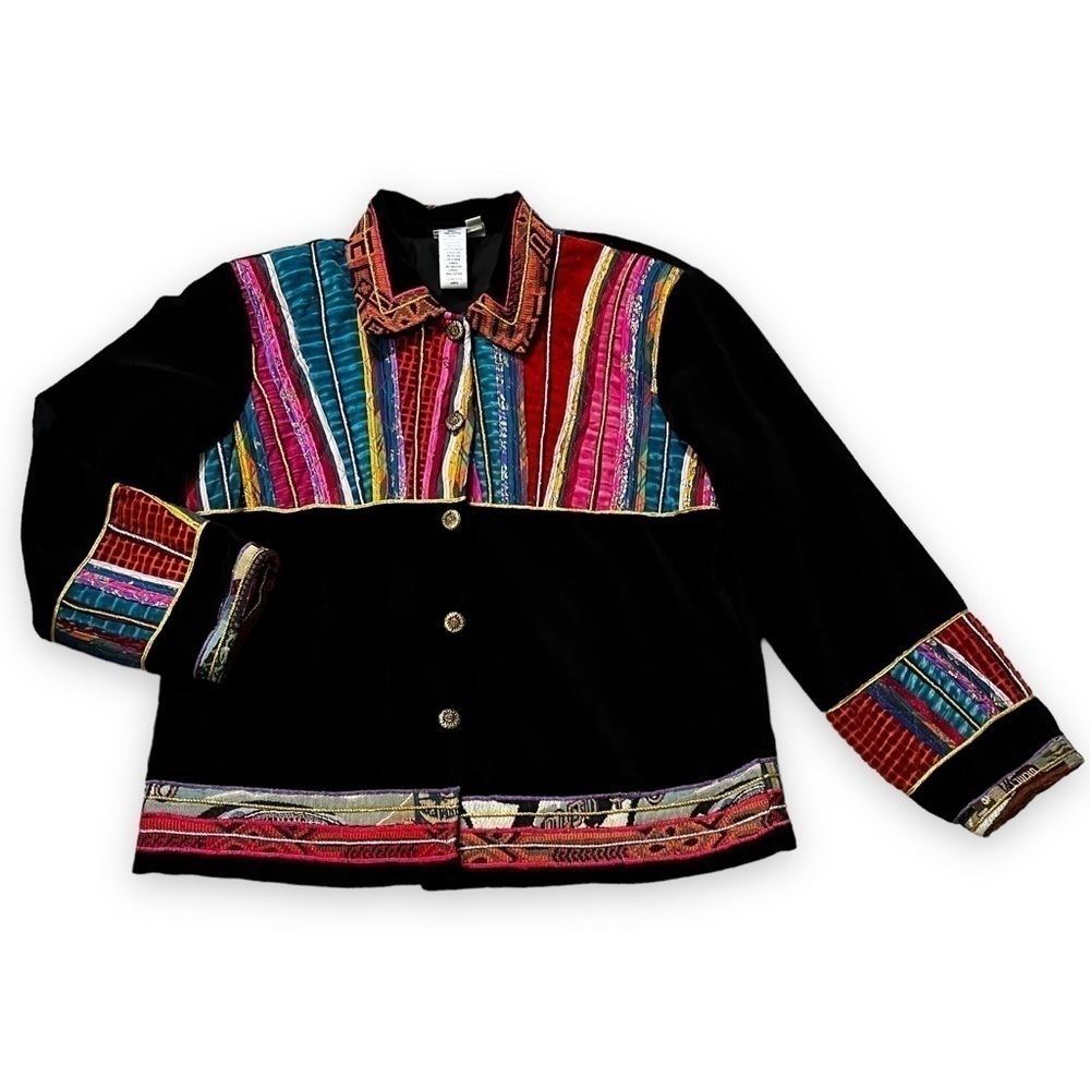 Coldwater Creek Jacket Black Velvet Colorful Stripes Medium